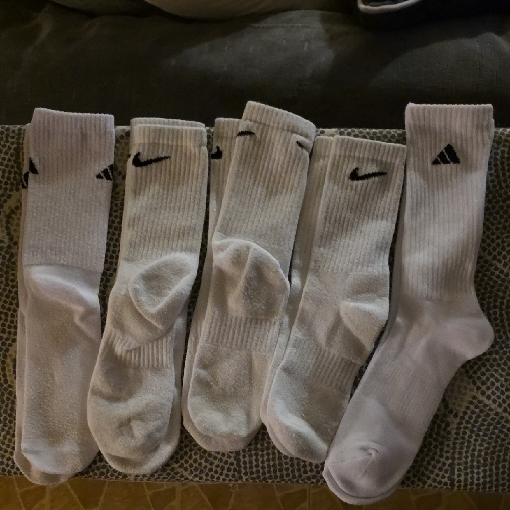 Nike and Adidas White Crew Socks